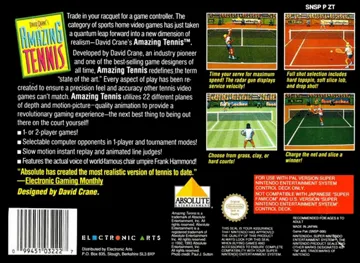 David Crane's Amazing Tennis (Europe) box cover back